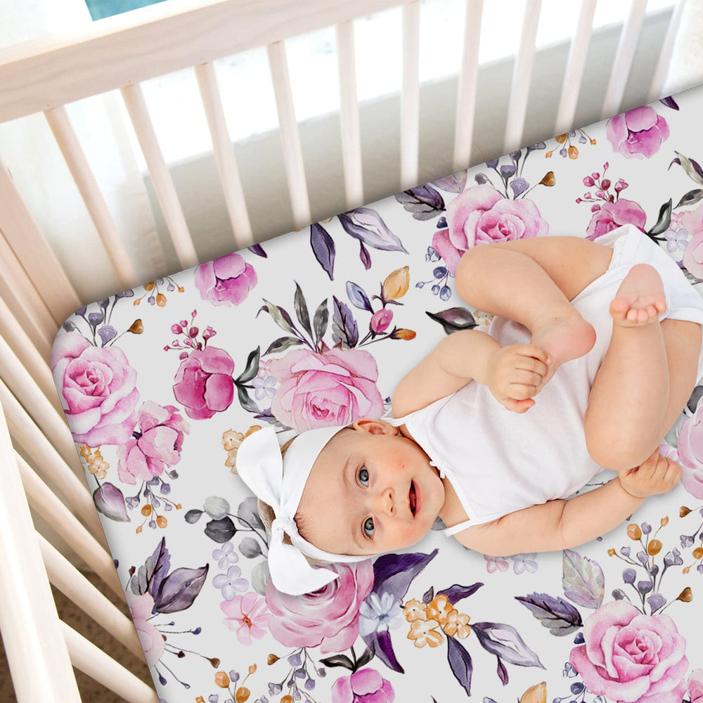 Pea Pod floral crib sheets fabric closeup shows soft breathable jersey.