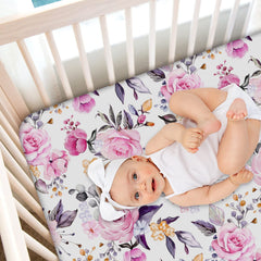 Pea Pod floral crib sheets fabric closeup shows soft breathable jersey.