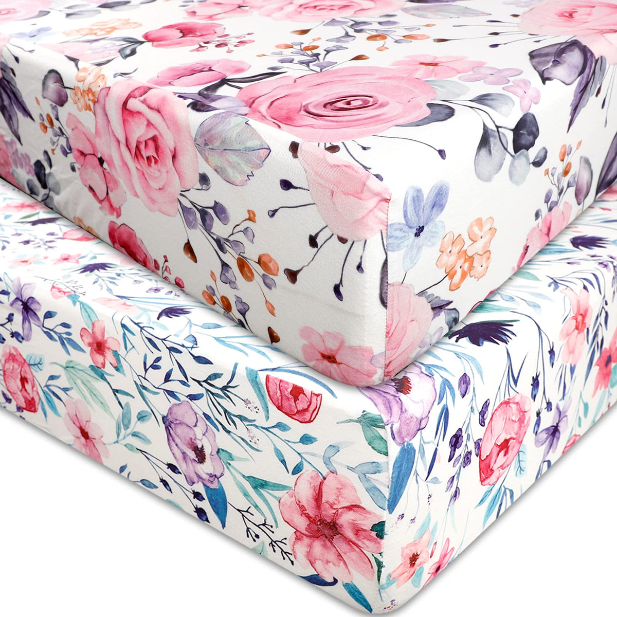 Pea Pod floral crib sheets two-pack front view for a cheerful nursery look.