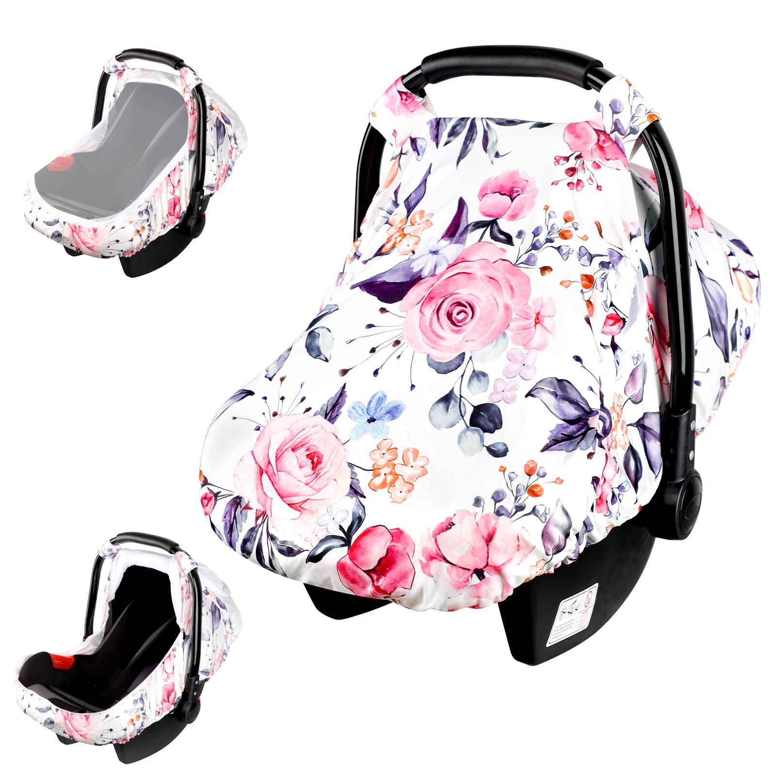 Pea Pod floral infant car seat canopy peep windows for quick baby visibility