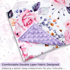 Pea Pod floral-pattern blanket showcasing purple-pink tones for stylish nursery decor and cozy vibes.