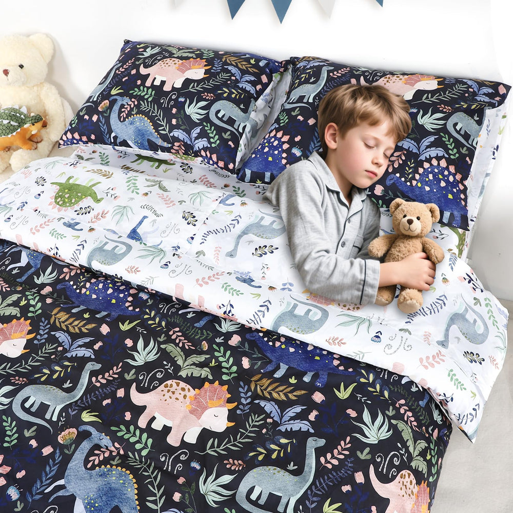 Pea Pod floral rainbow pattern toddler bedding on vibrant sheet