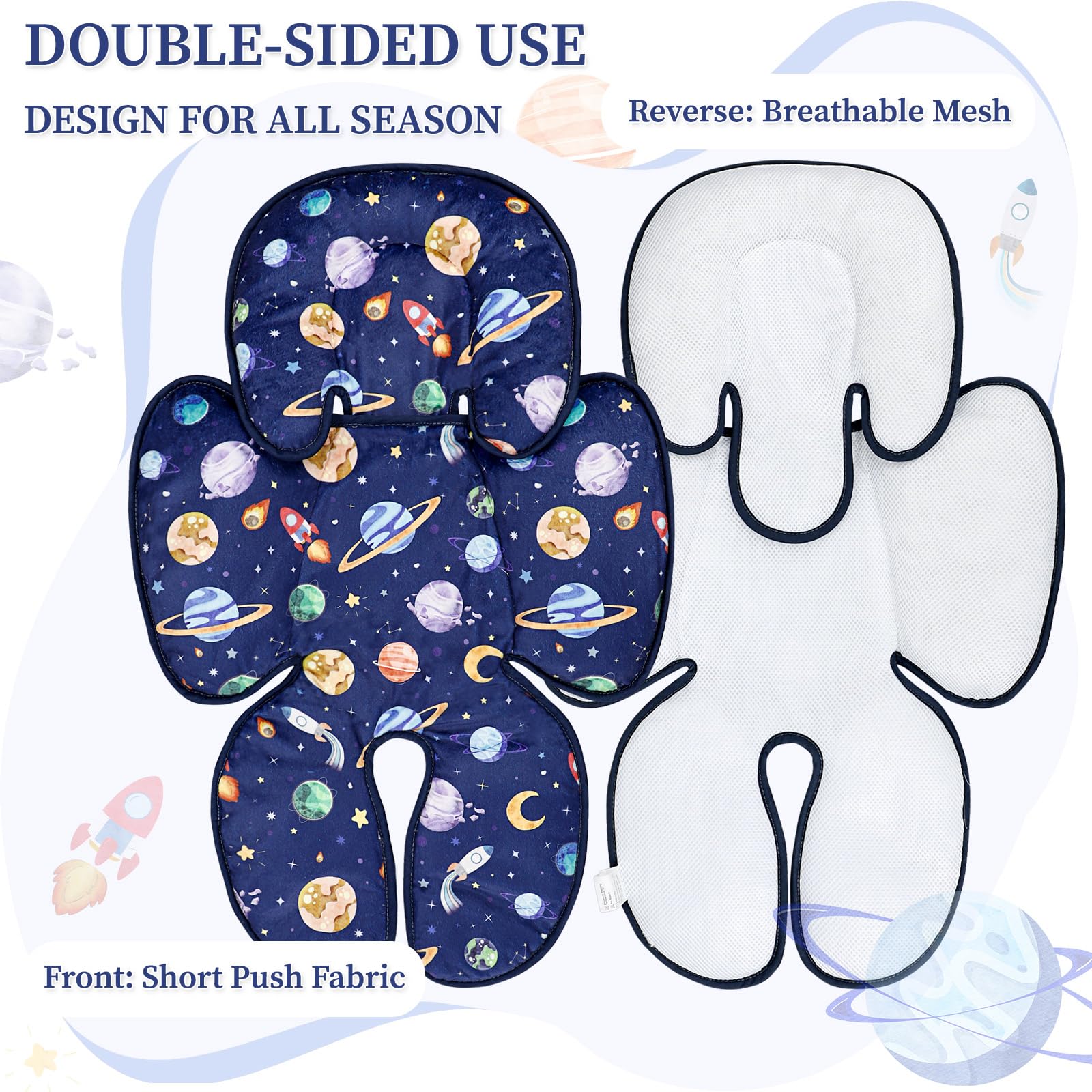 Pea Pod full body support spans 27 inches for growing babies in blue space.