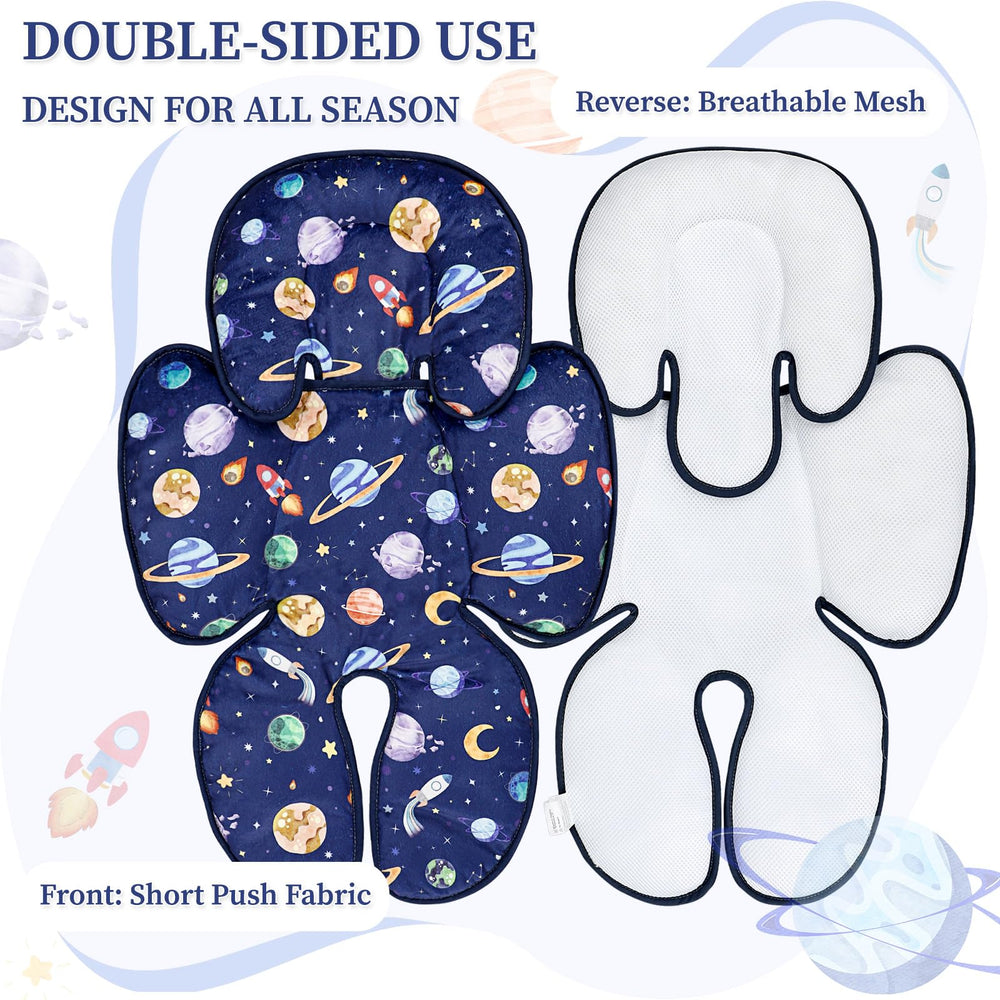 Pea Pod full body support spans 27 inches for growing babies in blue space.