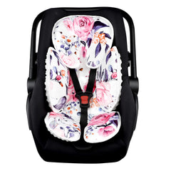 Pea Pod head support in pink floral provides gentle head stabilization for newborns.