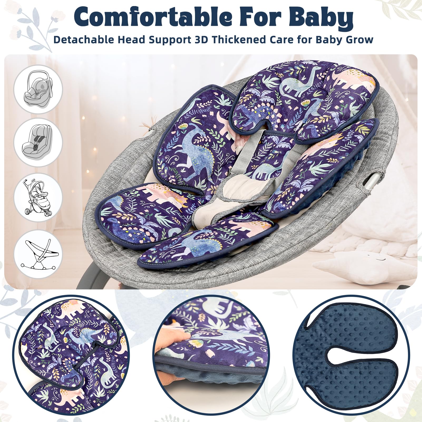Pea Pod headrest with Velcro is removable for flexible positioning.