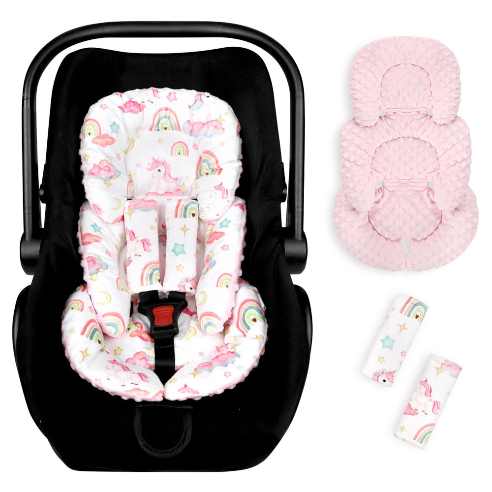 Pea Pod infant car seat insert close-up showing plush 3D cushioning for newborn comfort.