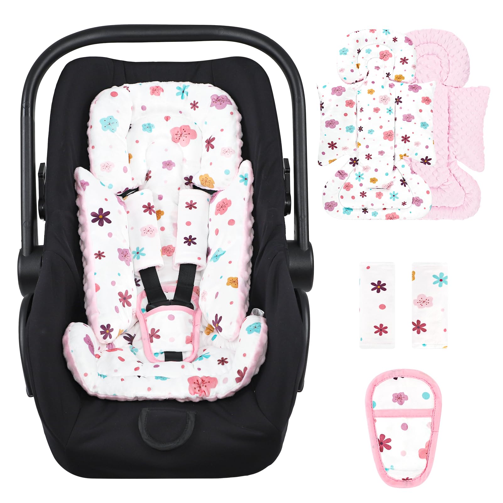Pea Pod infant car seat insert with reversible minky dot for all-season comfort