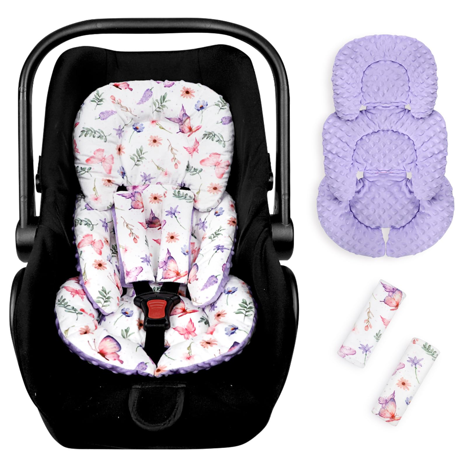 Pea Pod infant car-seat-insert provides full-body comfort during car rides.