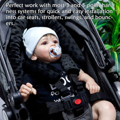 Pea Pod strap covers protect baby's face from harness rubbing during travel