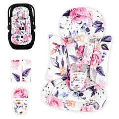 Pea Pod infant seat insert with floral head support enhances car ride comfort