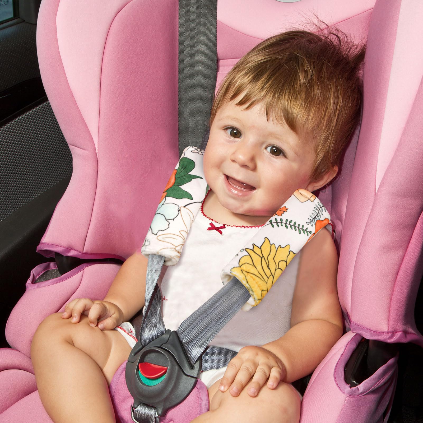 Pea Pod multi-use strap cover fits car seats, strollers, and carriers.