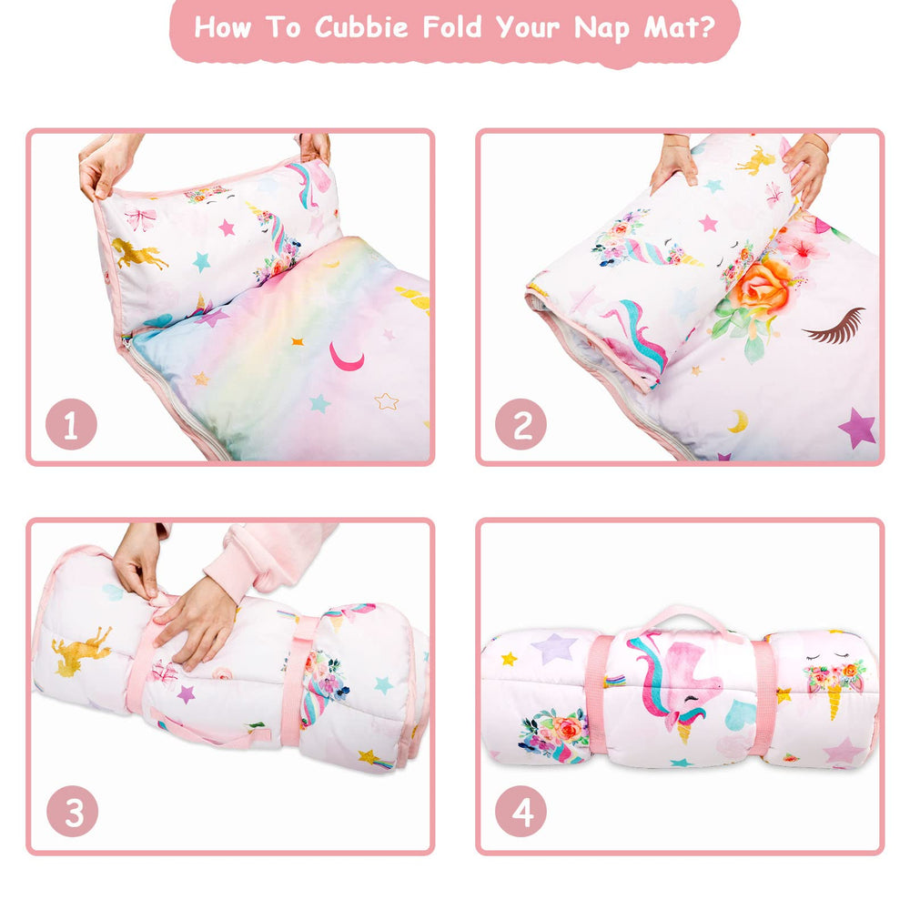 Pea Pod nap mat suited for camping and sleepovers.