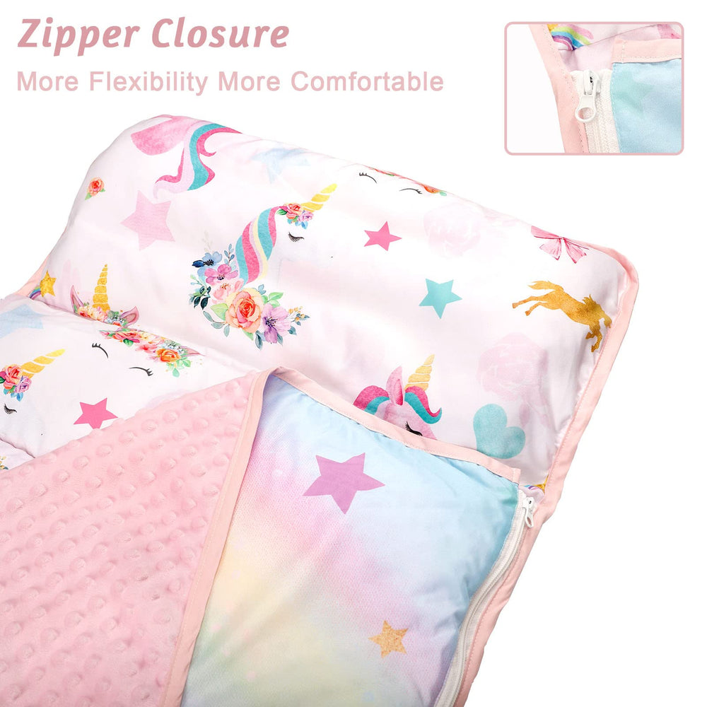 Pea Pod nap mat with Velcro tabs and carrying handle for on-the-go.