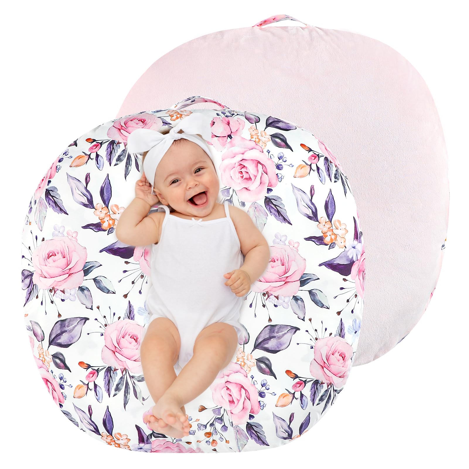 Pea Pod newborn lounger cover floral front view shows soft fabric for baby comfort.