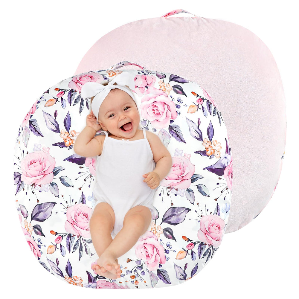 Pea Pod newborn lounger cover floral front view shows soft fabric for baby comfort.