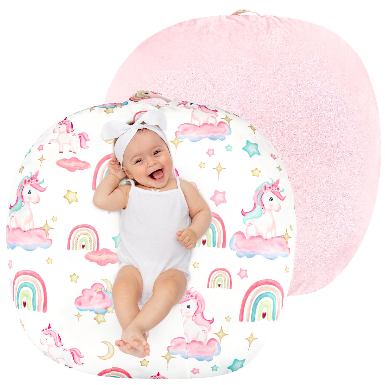 Pea Pod newborn lounger cover unicorn front shows ultra-soft fleece for gentle baby comfort
