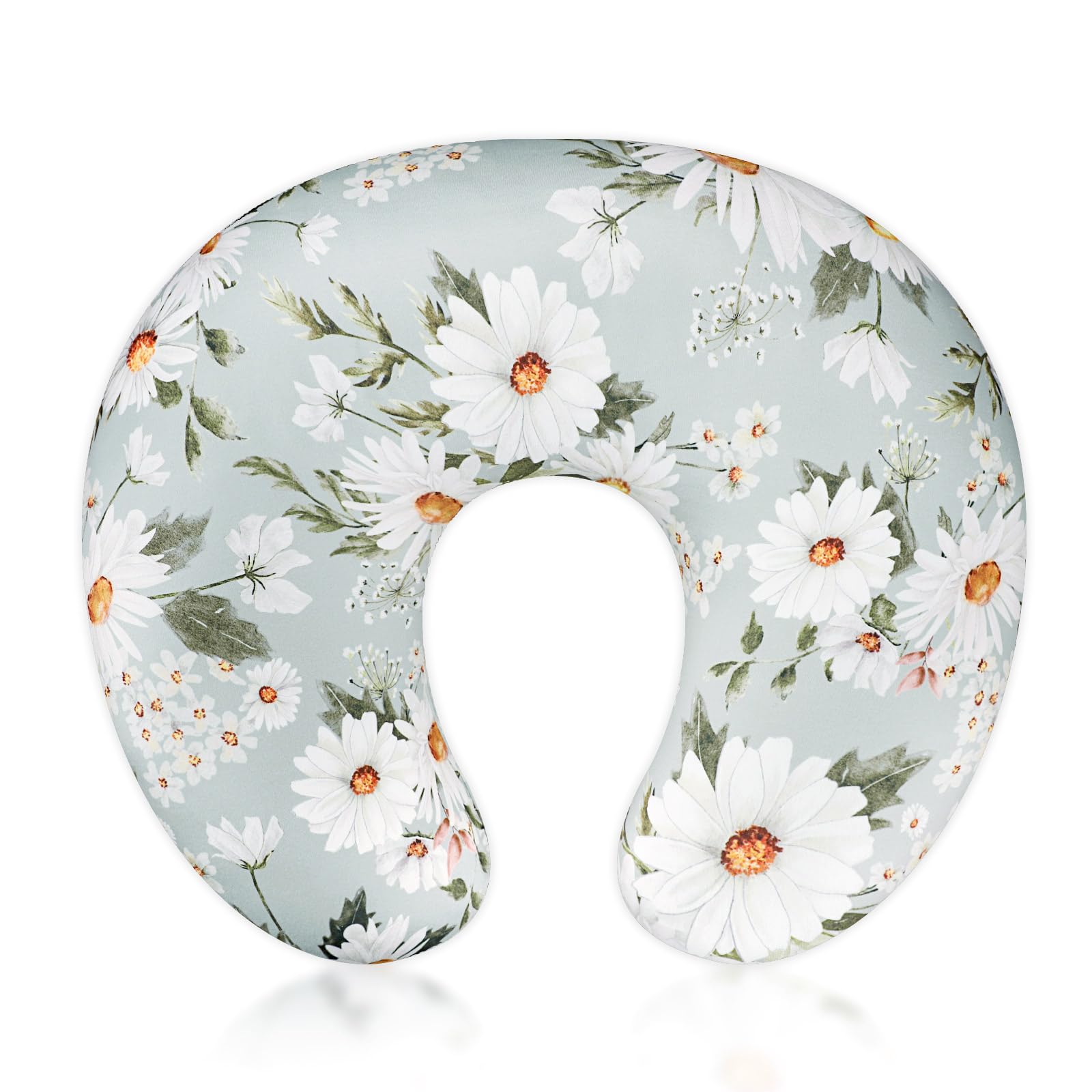 Pea Pod nursing pillow cover with daisy pattern; soft, breathable for baby comfort.