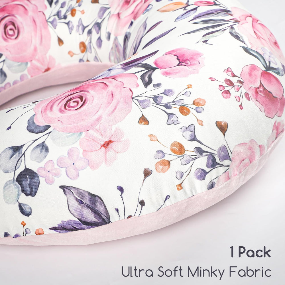 Pea Pod nursing pillow cover floral back view keeps pillow clean.