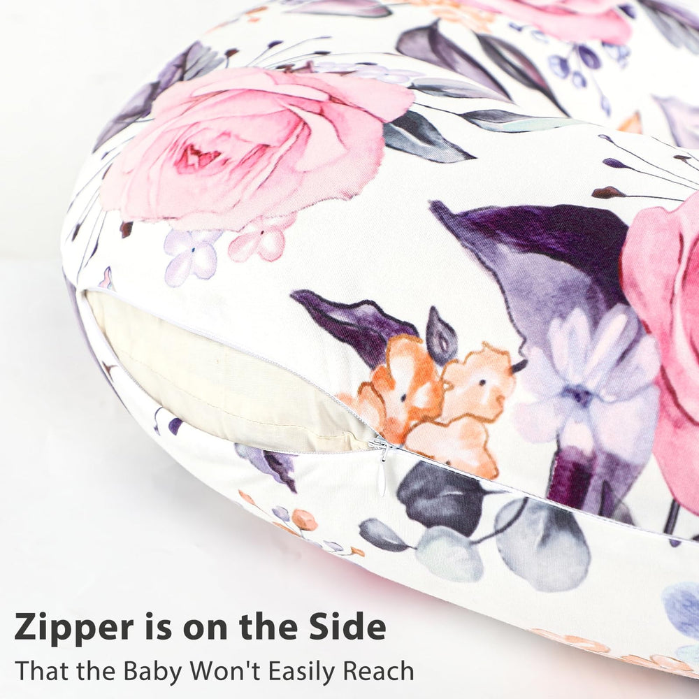 Pea Pod nursing pillow cover with hidden zipper ensures smooth removal.