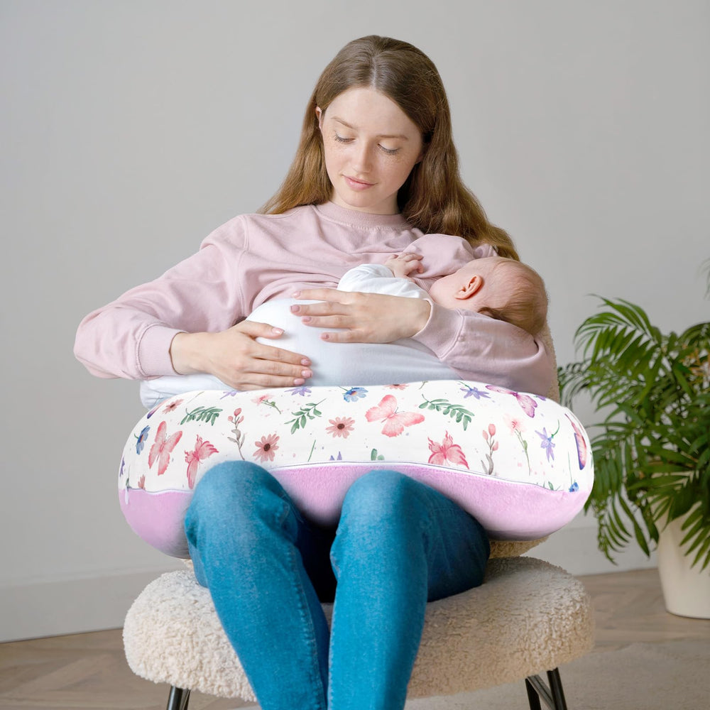 Pea Pod nursing pillow cover features hidden zipper for easy on/off.