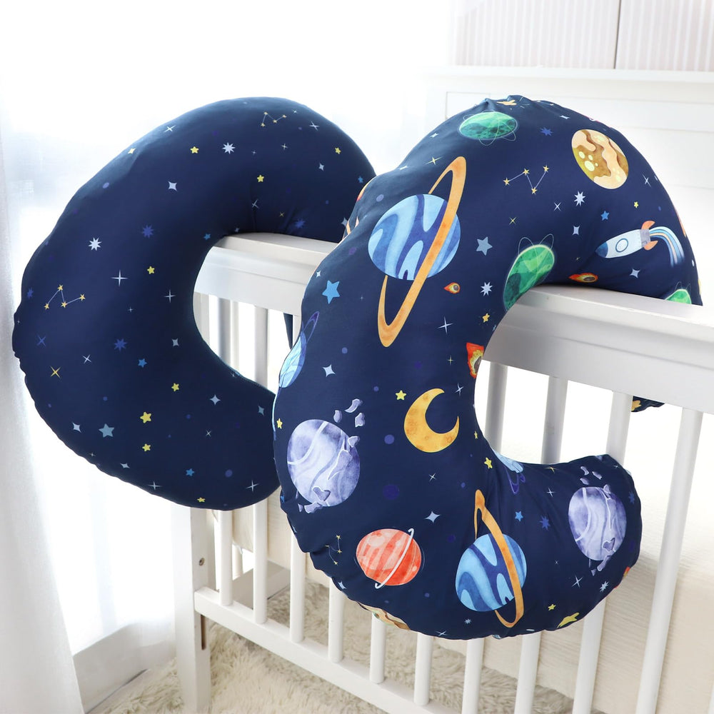 Pea Pod nursing pillow cover in nursery adds cozy space.