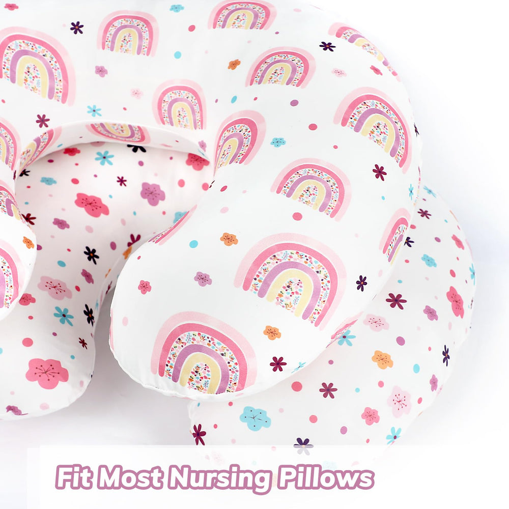 Pea Pod nursing pillow cover rainbow hidden-zipper makes removal quick.