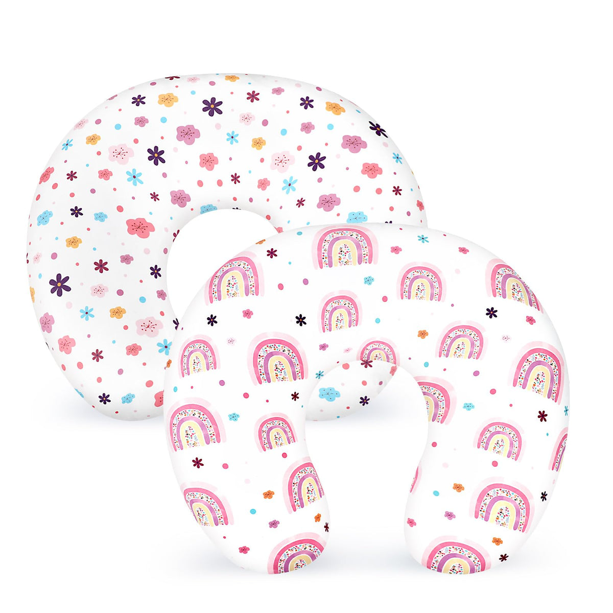 Pea Pod nursing pillow cover rainbow soft-fit demonstrates snug compatibility with Boppy pillows.
