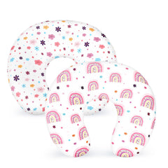 Pea Pod nursing pillow cover rainbow soft-fit demonstrates snug compatibility with Boppy pillows.