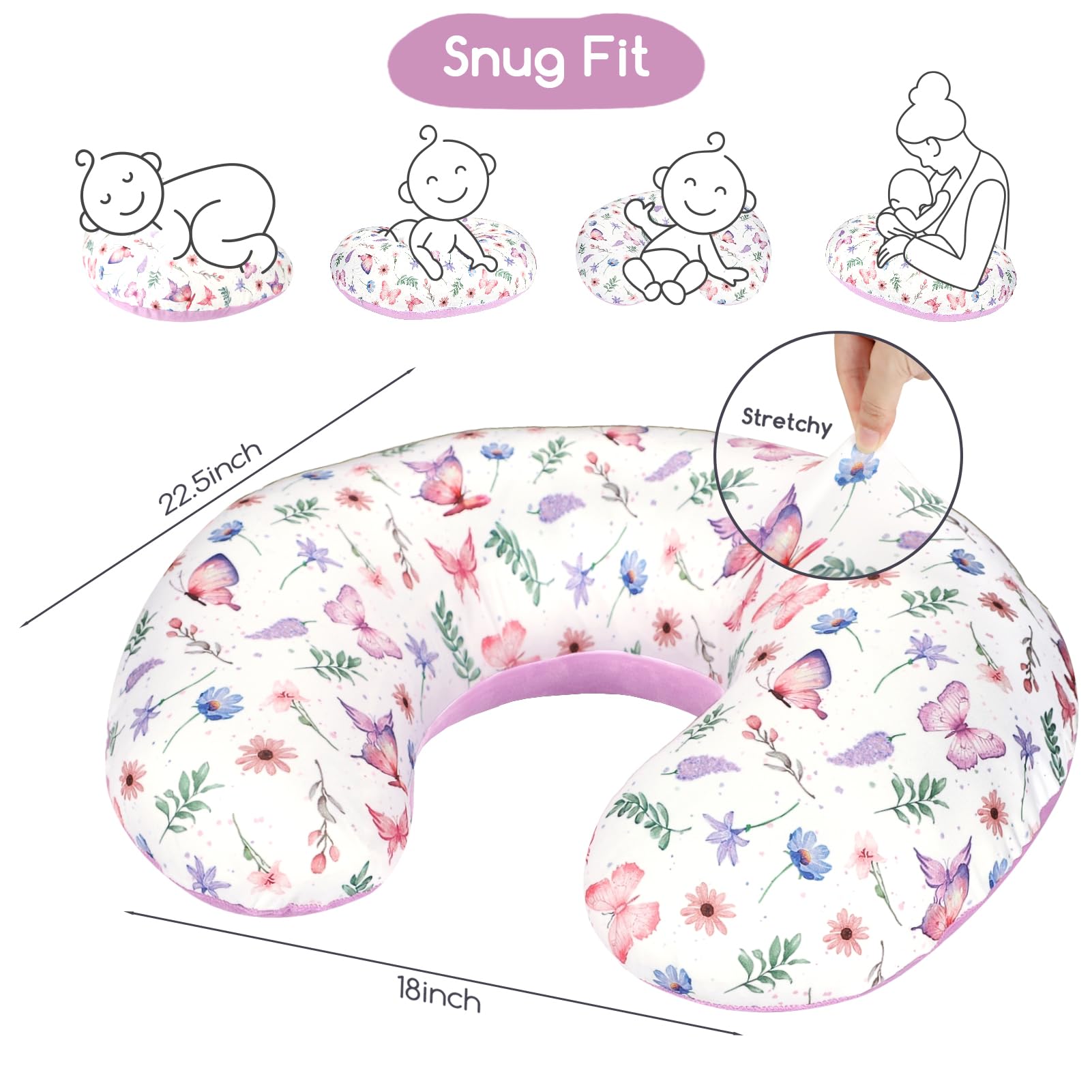 Pea Pod nursing pillow cover removable slipcover simplifies cleanup after feeds.