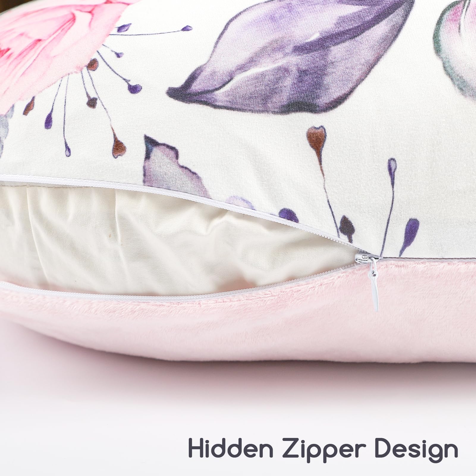 Pea Pod nursing pillow cover removable zipper detail enables easy care.