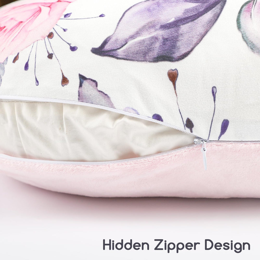 Pea Pod nursing pillow cover removable zipper detail enables easy care.