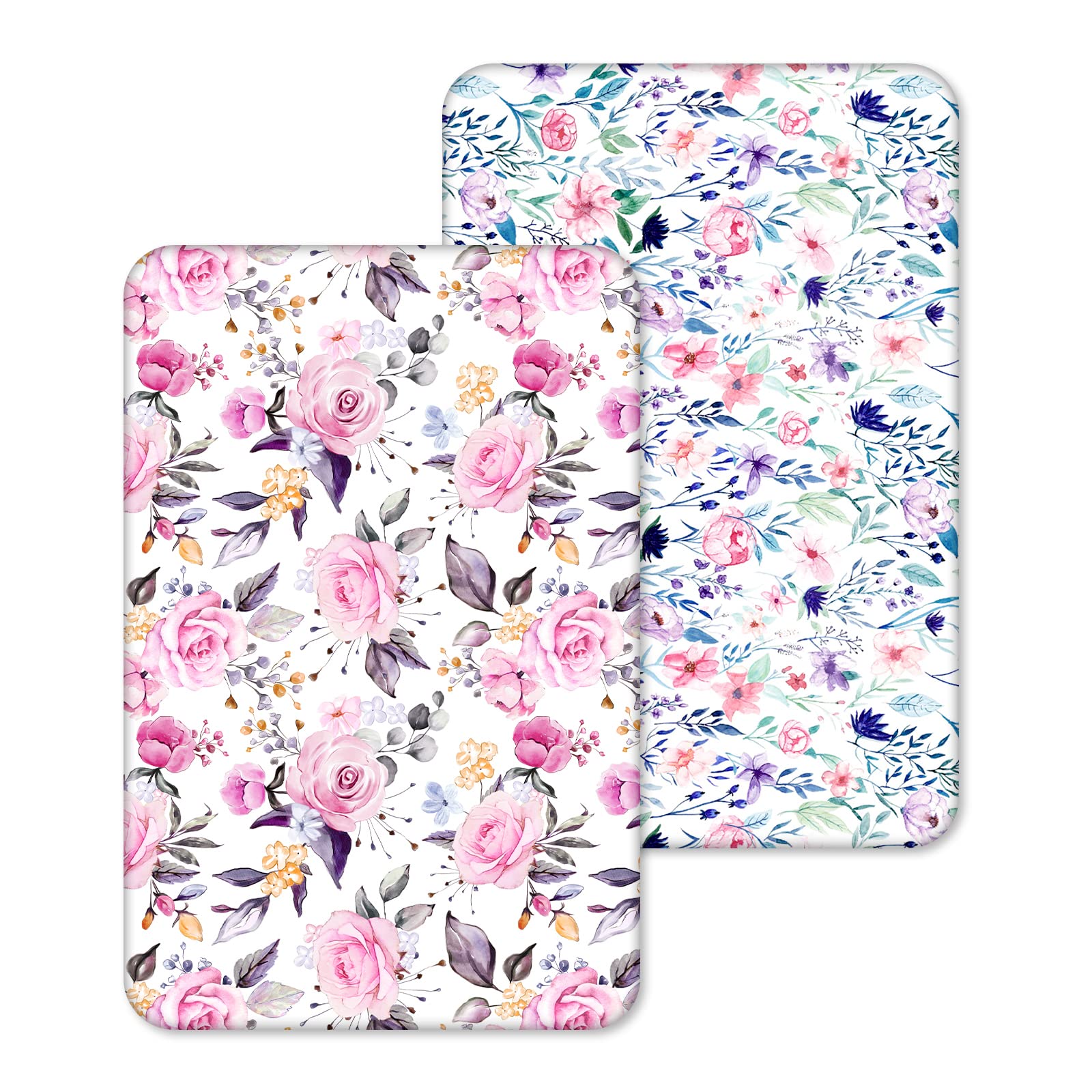 Pea Pod pack n play sheets floral pattern provide a snug fit for mini cribs.