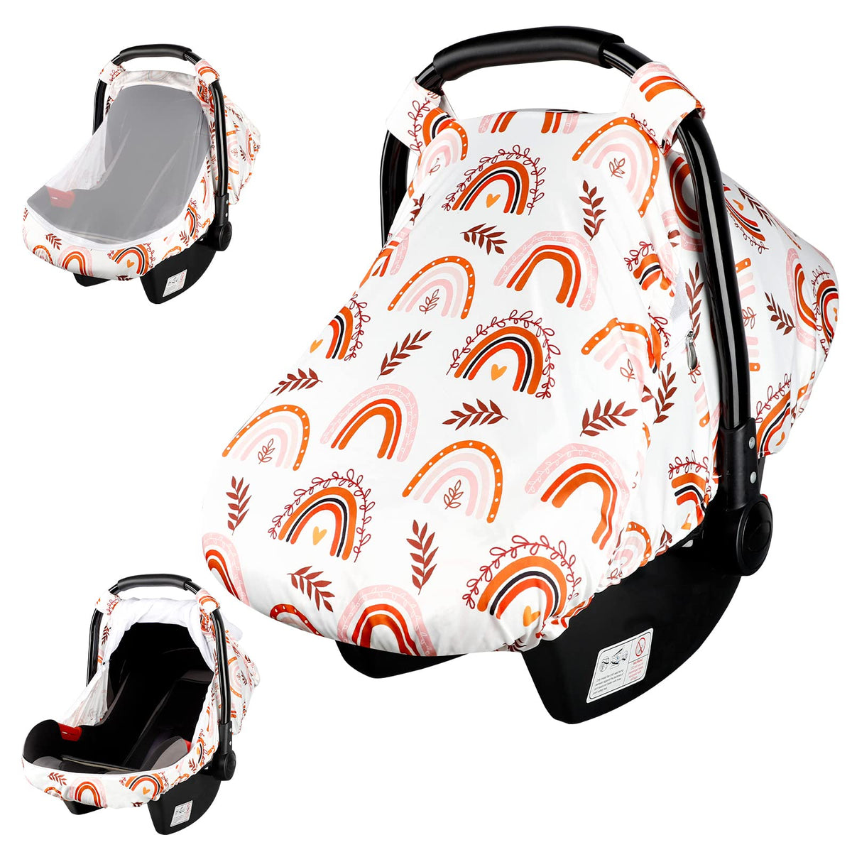 Pea Pod Rainbow canopy with peep windows offers visibility while preserving airflow during car rides.