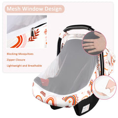 Pea Pod Rainbow car seat cover uses breathable mesh for steady airflow on sunny days.