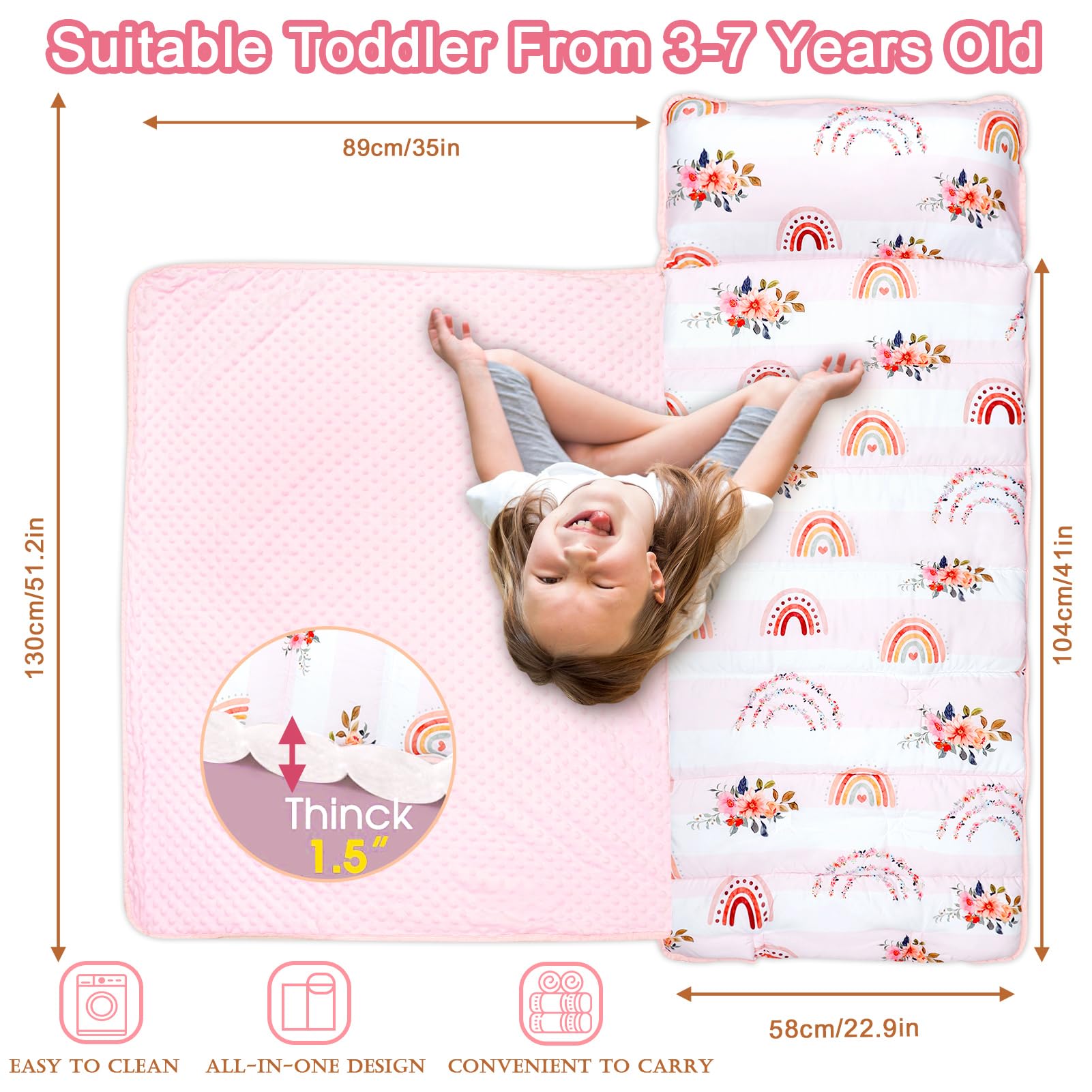 Pea Pod rainbow floral nap mat design for cheerful nap time