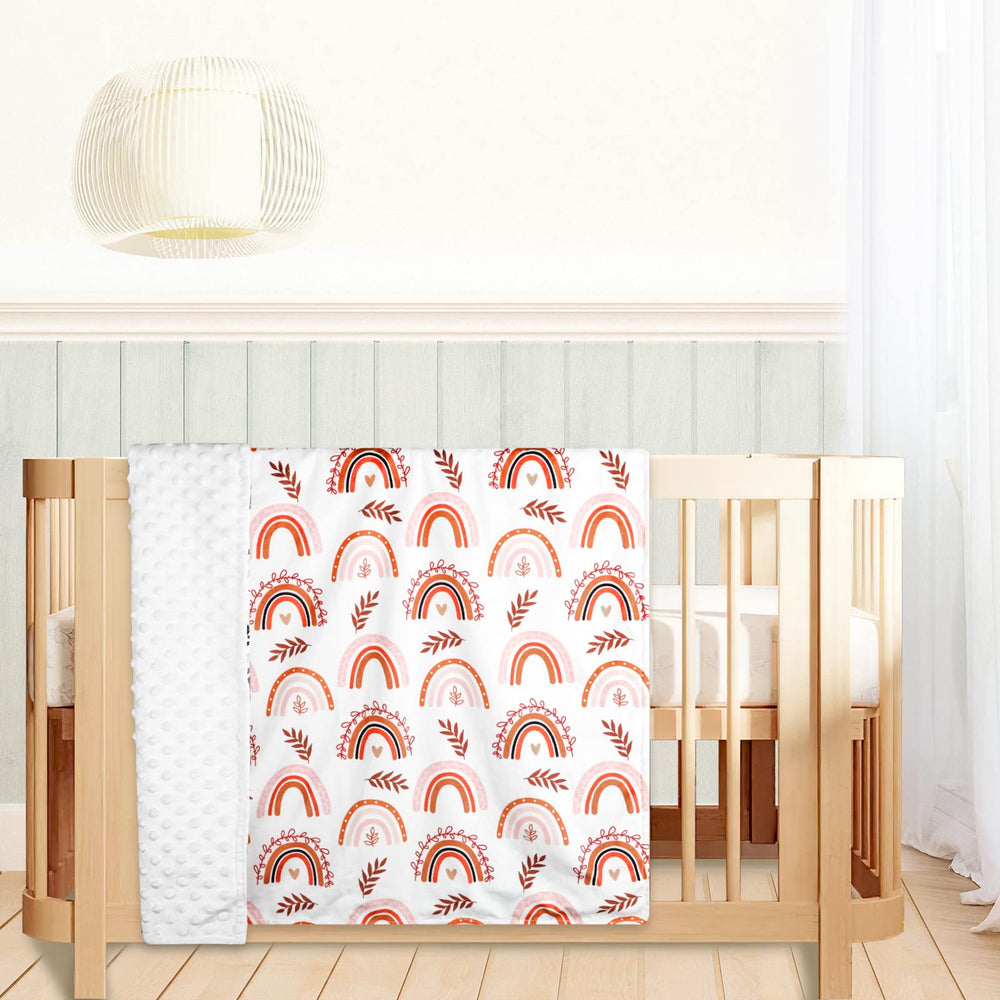 Pea Pod rainbow Minky blanket supports growing toddlers at bedtime