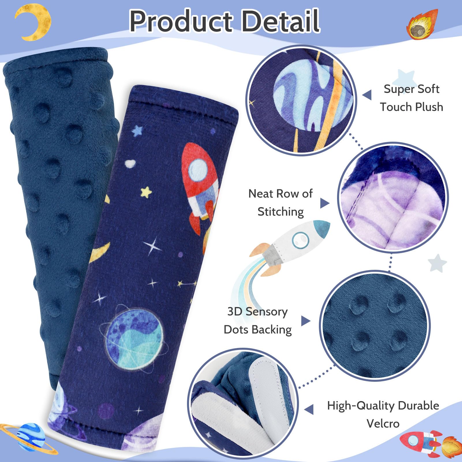 Pea Pod strap cover on stroller strap shows reversible design for versatility.