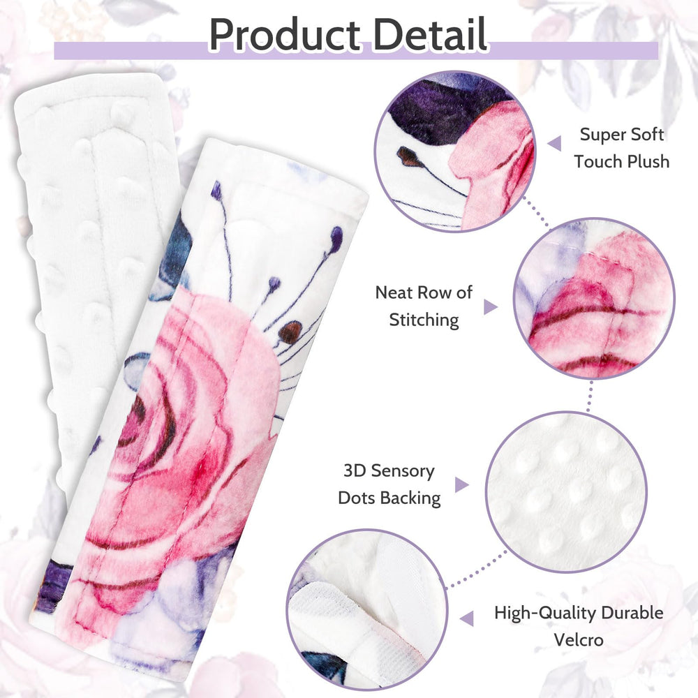 Pea Pod soft minky dot fabric strap cover feels gentle on sensitive skin