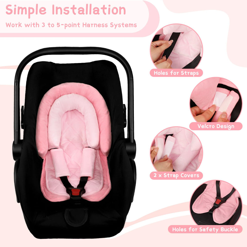 Pea Pod strap covers protect tiny shoulders and secure harness fit.