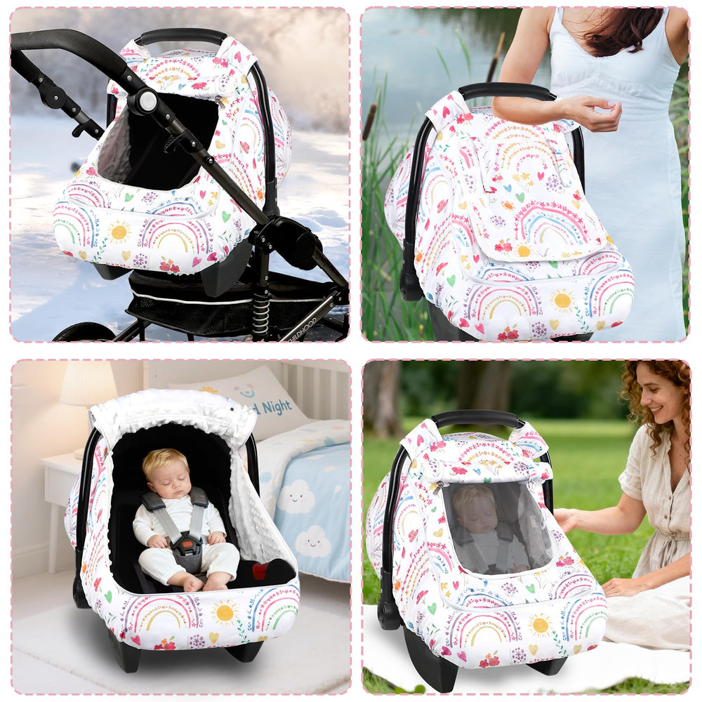 Pea Pod stroller-compatible coverage fits infant seats and strollers securely