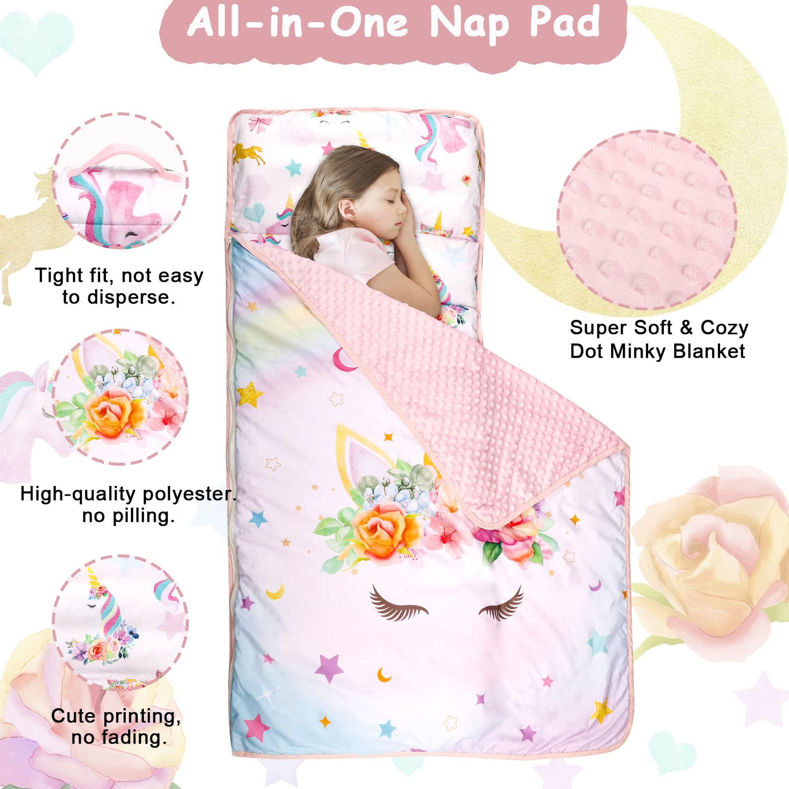 Pea Pod nap mat with removable pillow for personalized comfort.