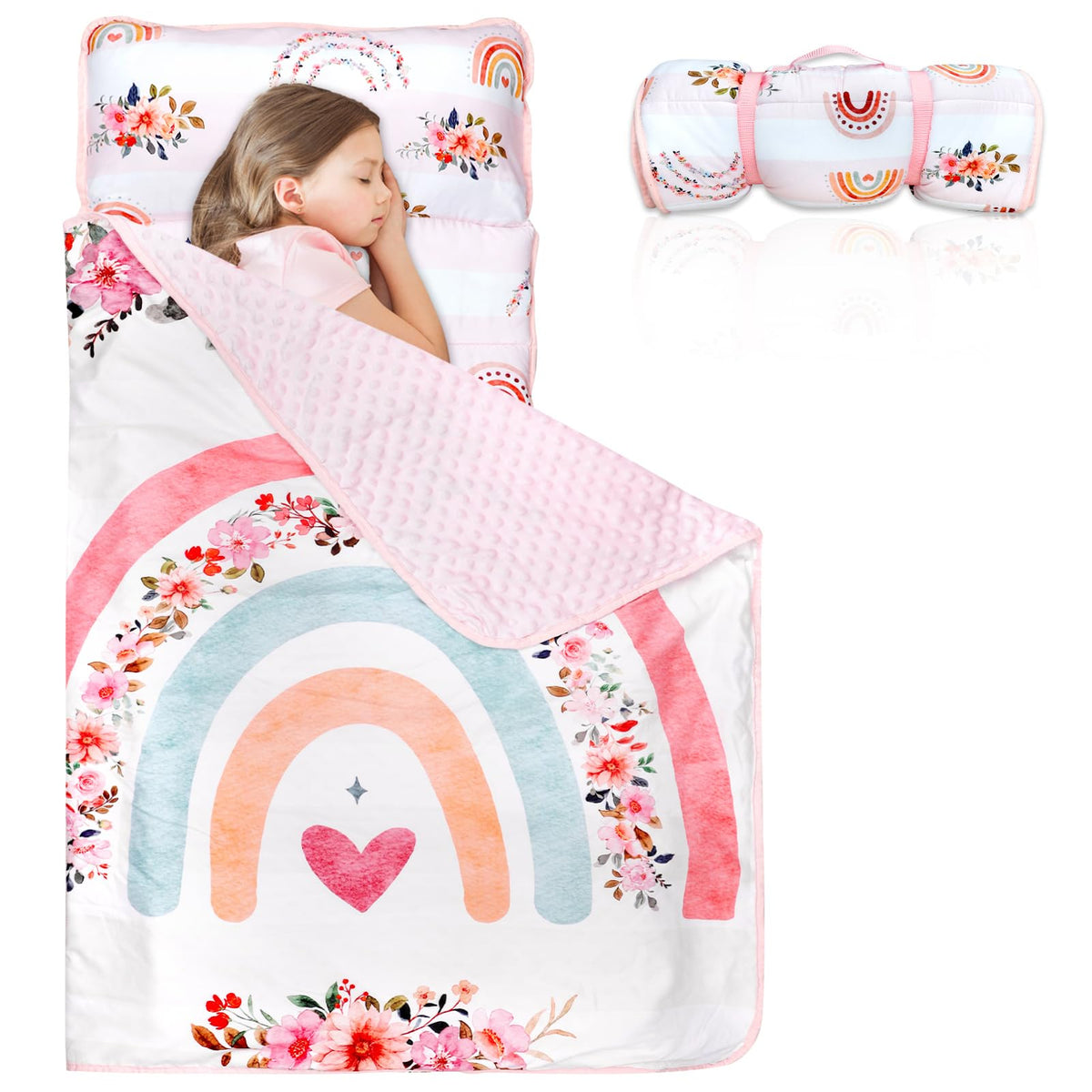 Pea Pod toddler nap mat with removable pillow for cozy rest on the go