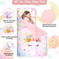 Pea Pod nap mat with removable pillow for personalized comfort.