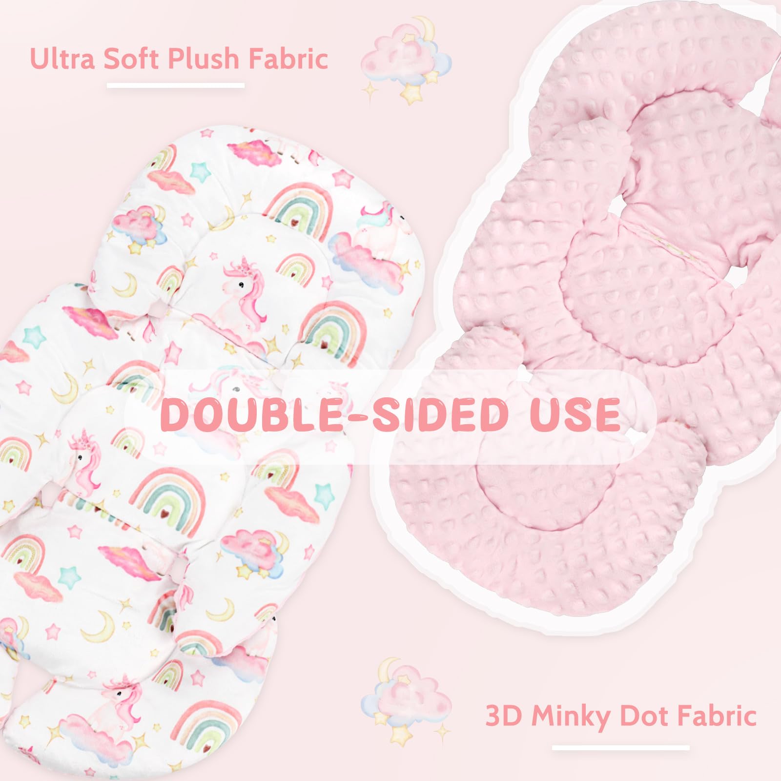 Pea Pod unicorn design reversible minky highlights warmth and breathability for seasons.