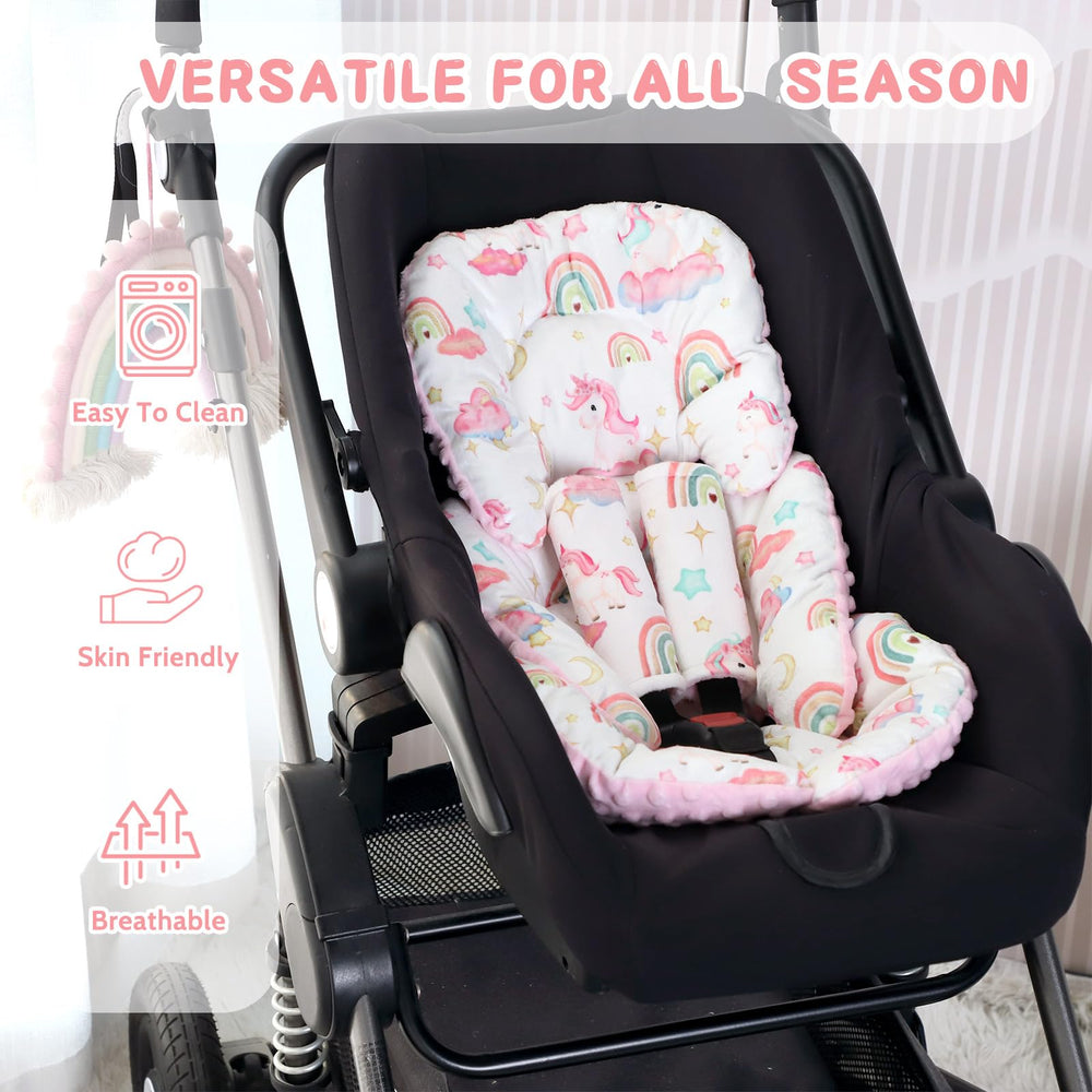 Pea Pod universal fit car seat and stroller image illustrating flexibility.