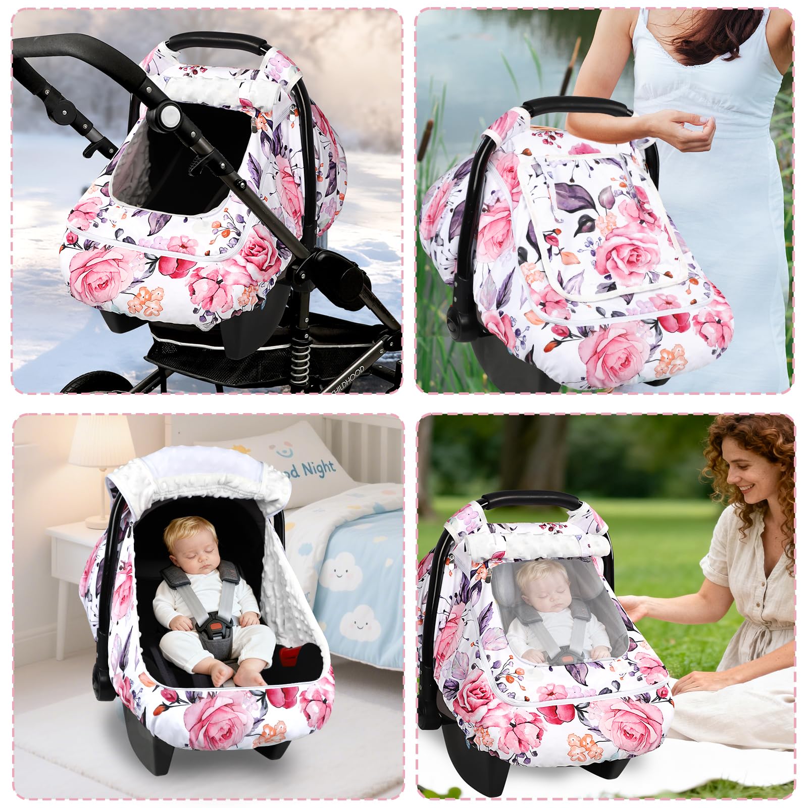 Pea Pod winter car seat cover chic pattern: stylish floral design stays vibrant