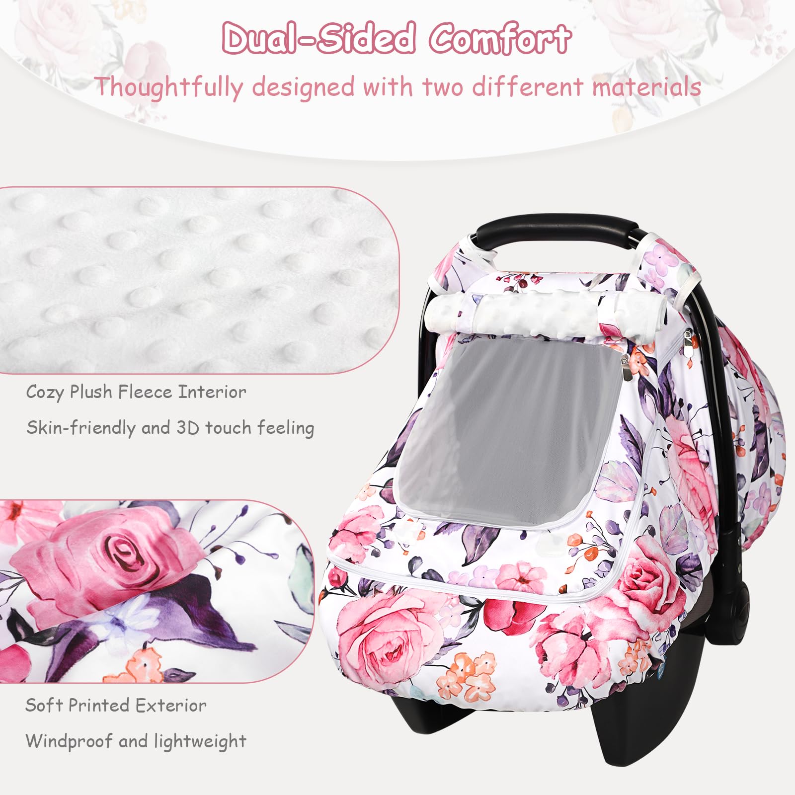 Pea Pod winter car seat cover dual-zip windows: easy access and breathable airflow