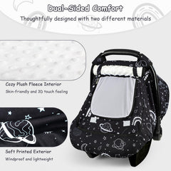 Pea Pod winter car seat cover elastic hem creates a snug draft-free seal
