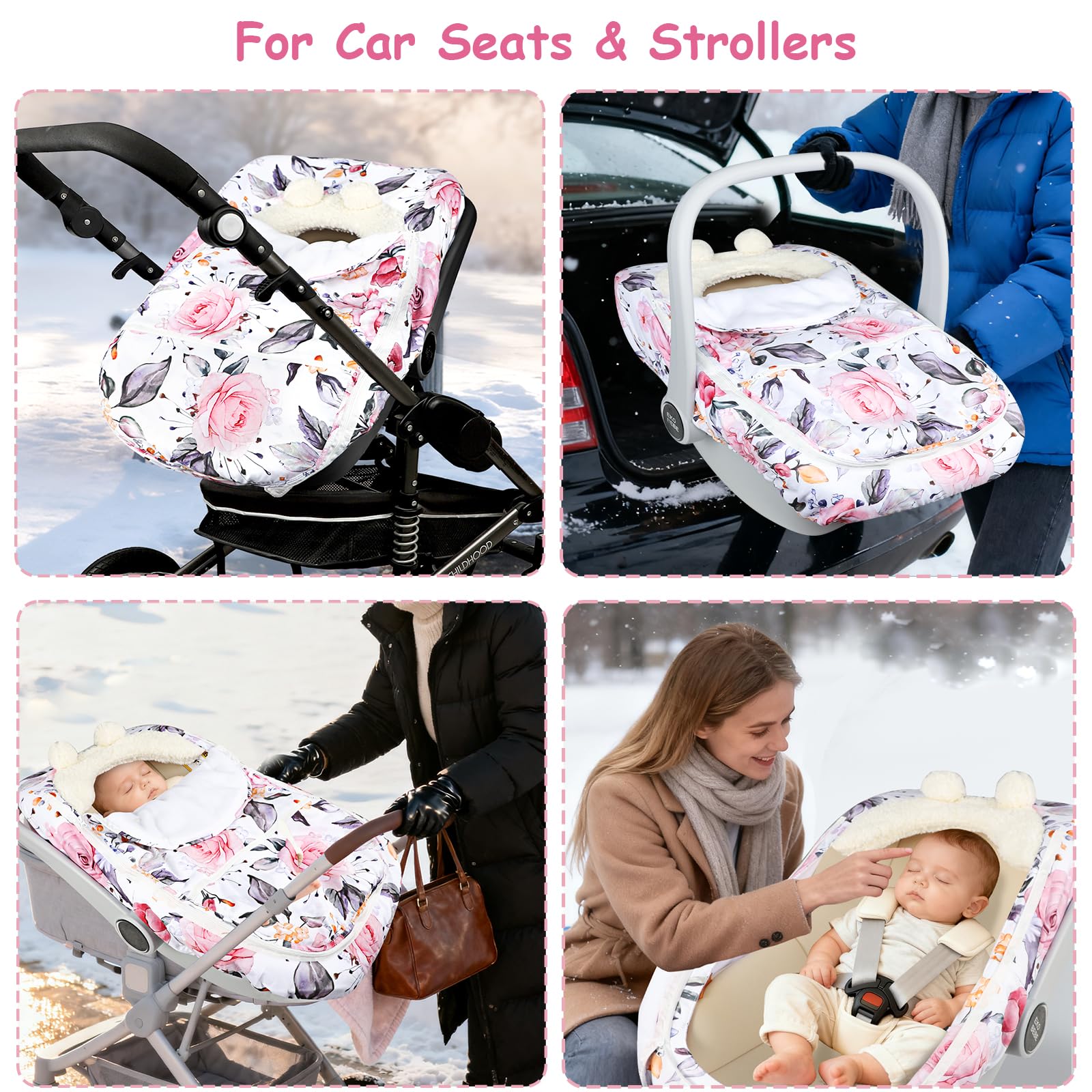 Pea Pod car seat cover is machine washable for easy cleanup.